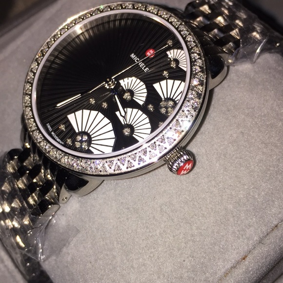 New Michele diamond watch silver black authentic main image 5